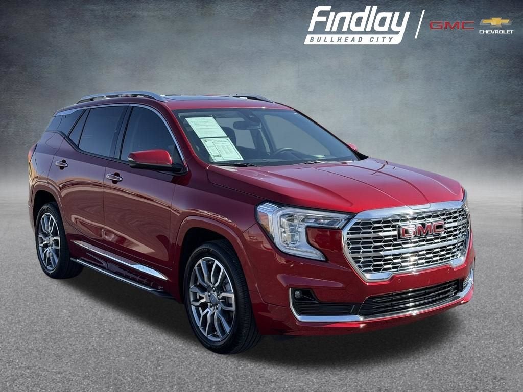 2024 GMC Terrain Denali in Volcanic Red Tintcoat — front three-quarter view