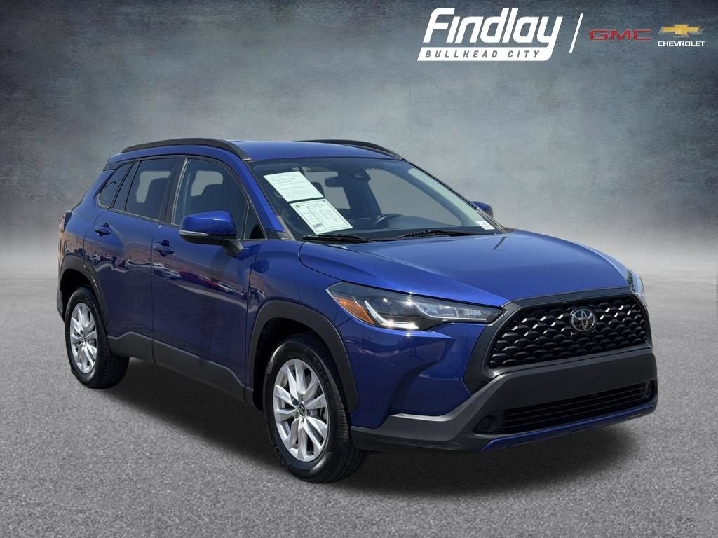 2022 Toyota Corolla Cross LE in Blue — front three-quarter view